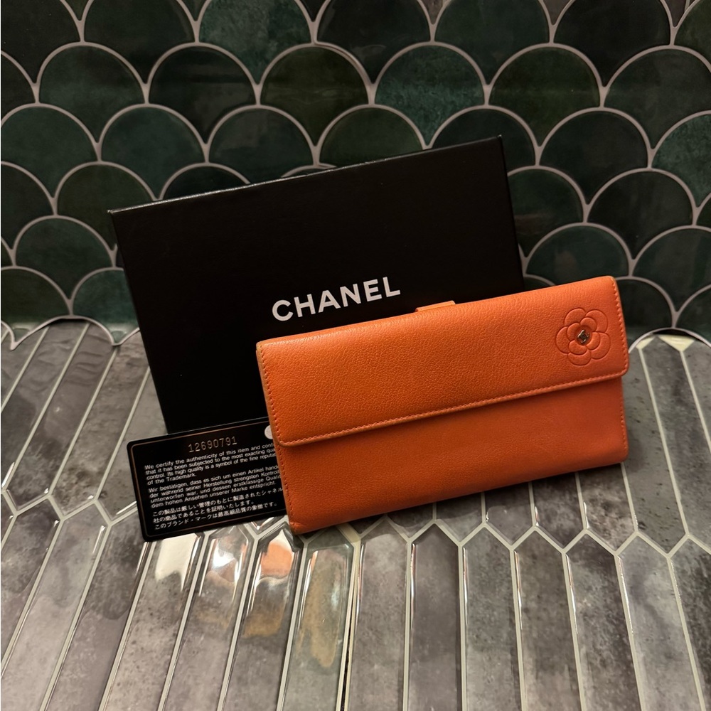 Chanel Camellia Long Wallet – Authentic – Red Caviar Leather – Made in Italy